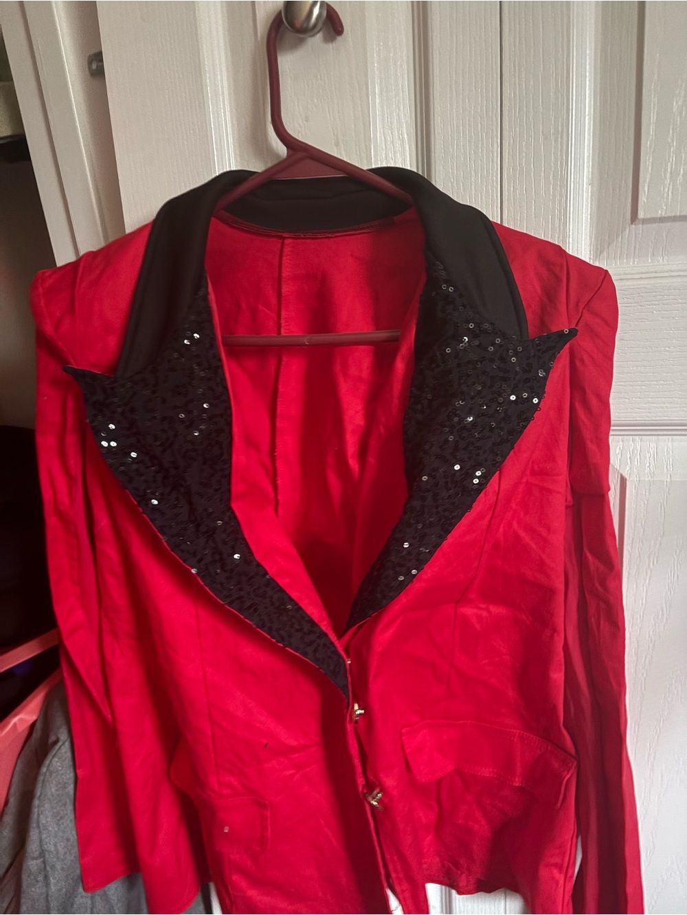 Women’s Red Blazer with Black Sequin Lapel